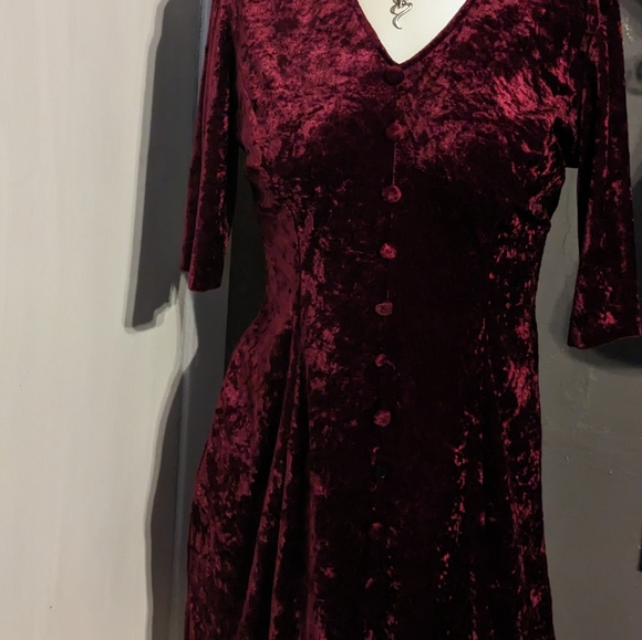 Alixander crushed red velvet vintage dress Y2K goth medium Victorian berry - Picture 8 of 9